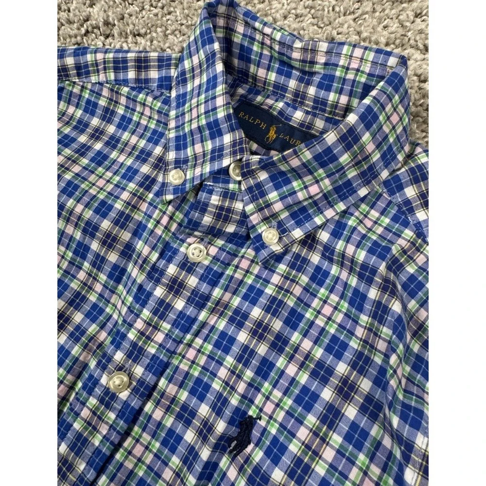 Ralph Lauren Boys Natural Stretch Short Sleeve Button Down Shirt‎ Plaid Pony 6